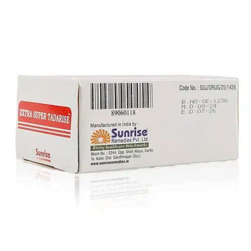 Extra Super Tadarise 雙效犀利士盒裝背面與條碼展示圖