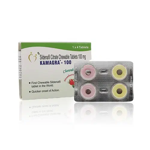 Kamagra Polo 威而鋼口溶片 100mg（4顆）正面盒裝與藥錠展示圖