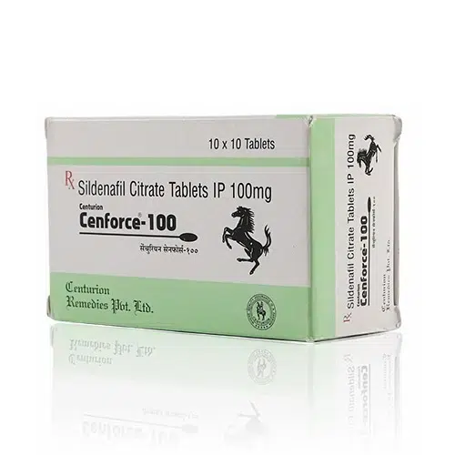 Cenforce-100威而鋼學名藥盒裝斜視圖(綠白包裝)